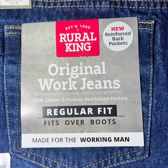 Rural King Original Work Jeans‎ Regular Fit 40x32 Blue Denim Men's NWT 2 pairs. - Picture 2 of 4